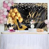Aperturee - Black Gold Diamond Balloons 80th Birthday Backdrop